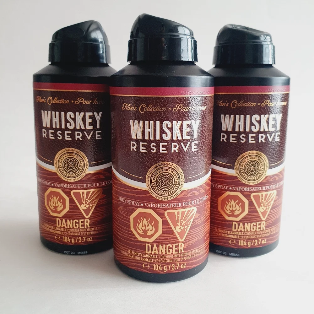 Bath & Body Works Men'sCollection Whiskey Reserve Body Spray 3.7 fl oz 3 Pc Set.